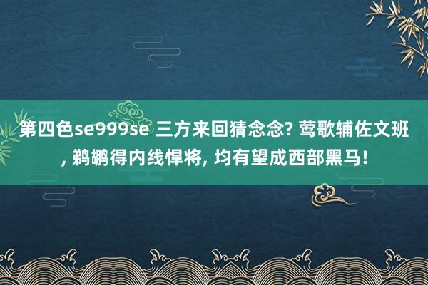 第四色se999se 三方来回猜念念? 莺歌辅佐文班， 鹈鹕得内线悍将， 均有望成西部黑马!