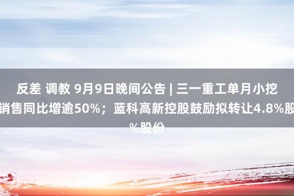 反差 调教 9月9日晚间公告 | 三一重工单月小挖机销售同比增逾50%；蓝科高新控股鼓励拟转让4.8%股份