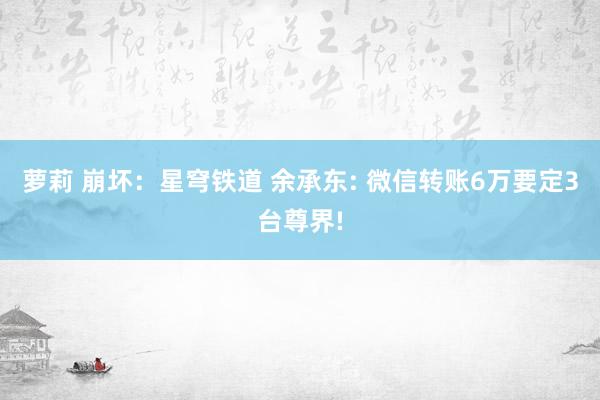 萝莉 崩坏：星穹铁道 余承东: 微信转账6万要定3台尊界!