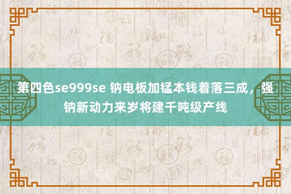 第四色se999se 钠电板加锰本钱着落三成，强钠新动力来岁将建千吨级产线