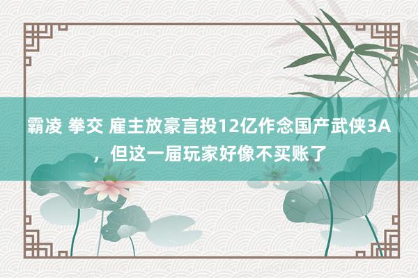 霸凌 拳交 雇主放豪言投12亿作念国产武侠3A，但这一届玩家好像不买账了