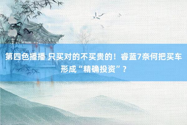 第四色播播 只买对的不买贵的！睿蓝7奈何把买车形成“精确投资”？